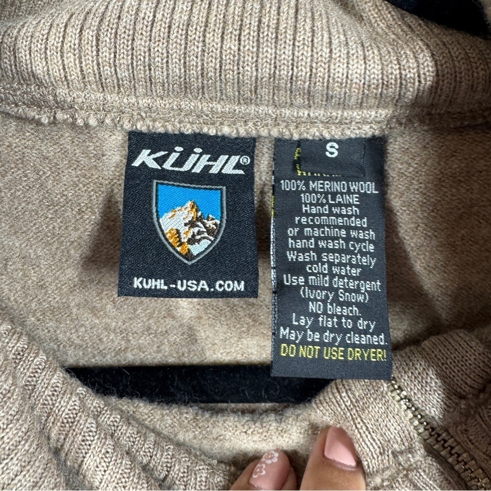 Kuhl Tan Wool Zip Sweater Merino Wool Jacket Cozy Outdoor Fall Size Small - Picture 9 of 13